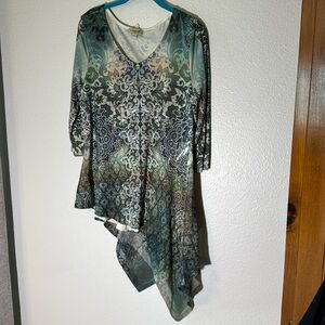 NEW One World Knit/Chiffon 3/4 Sleeve Asymmetrical Top